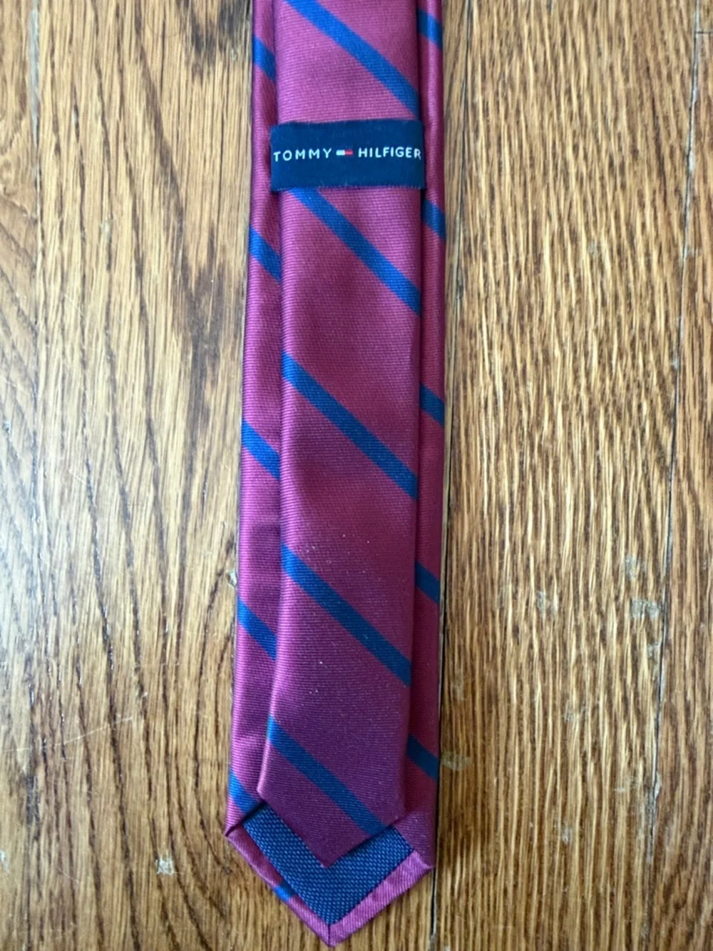 Tommy Hilfiger Burgundy Tie with Navy Diagonal Stripes